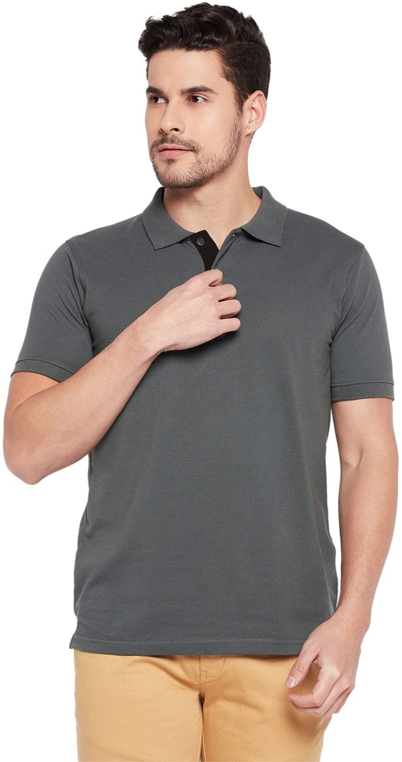 Image of Polo Plus Solid Men Polo Neck Grey T-Shirt
