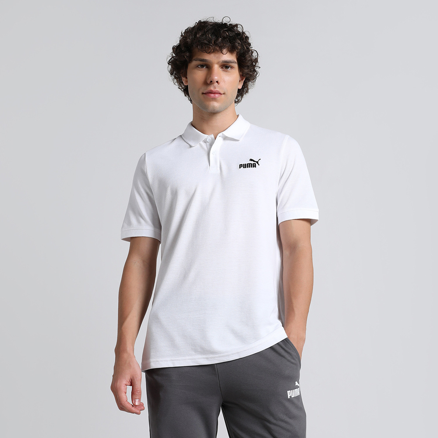 Image of PUMA Printed Men Polo Neck White T-Shirt