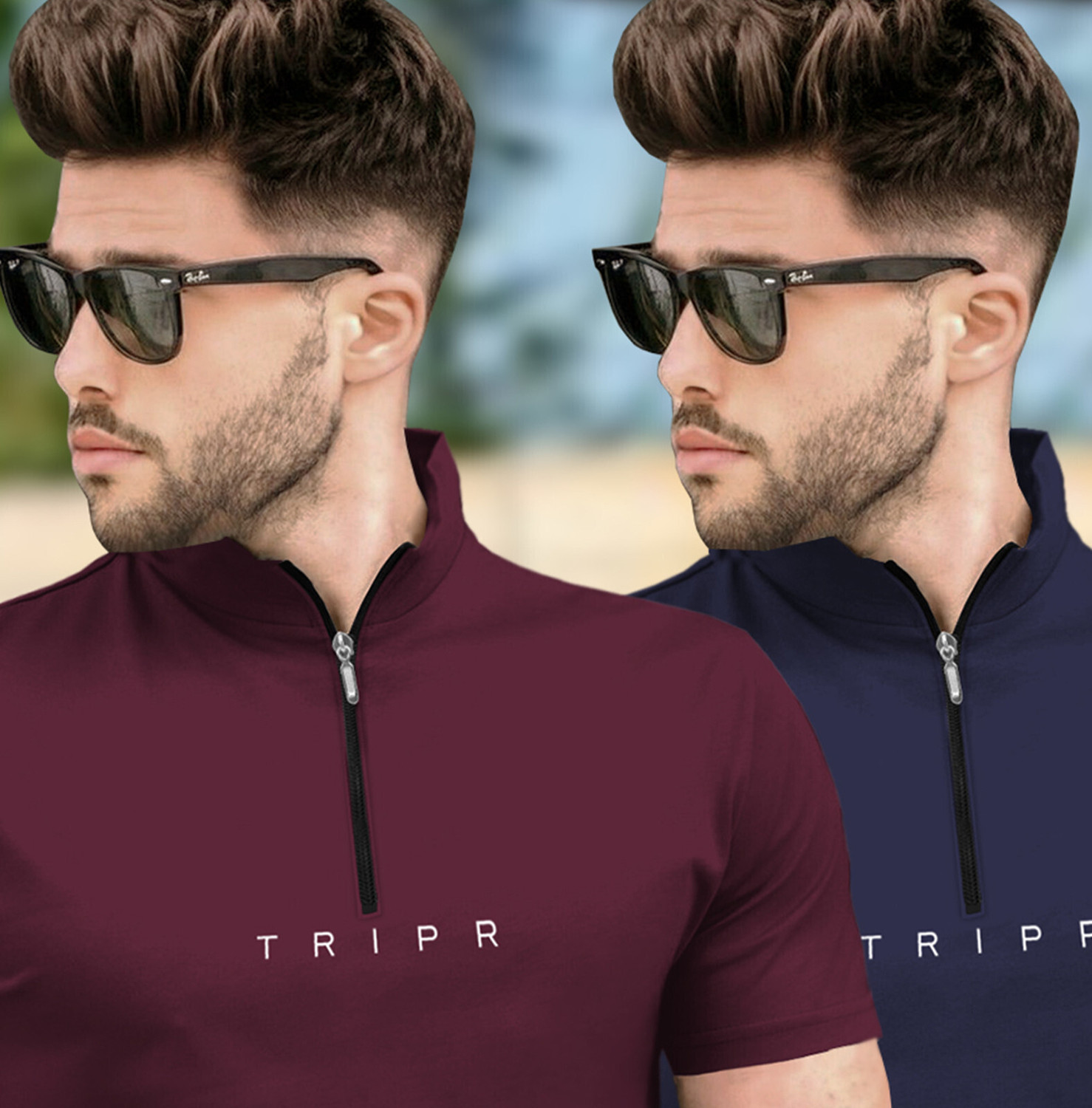 Image of TRIPR Solid Men Henley Neck Maroon, Navy Blue T-Shirt