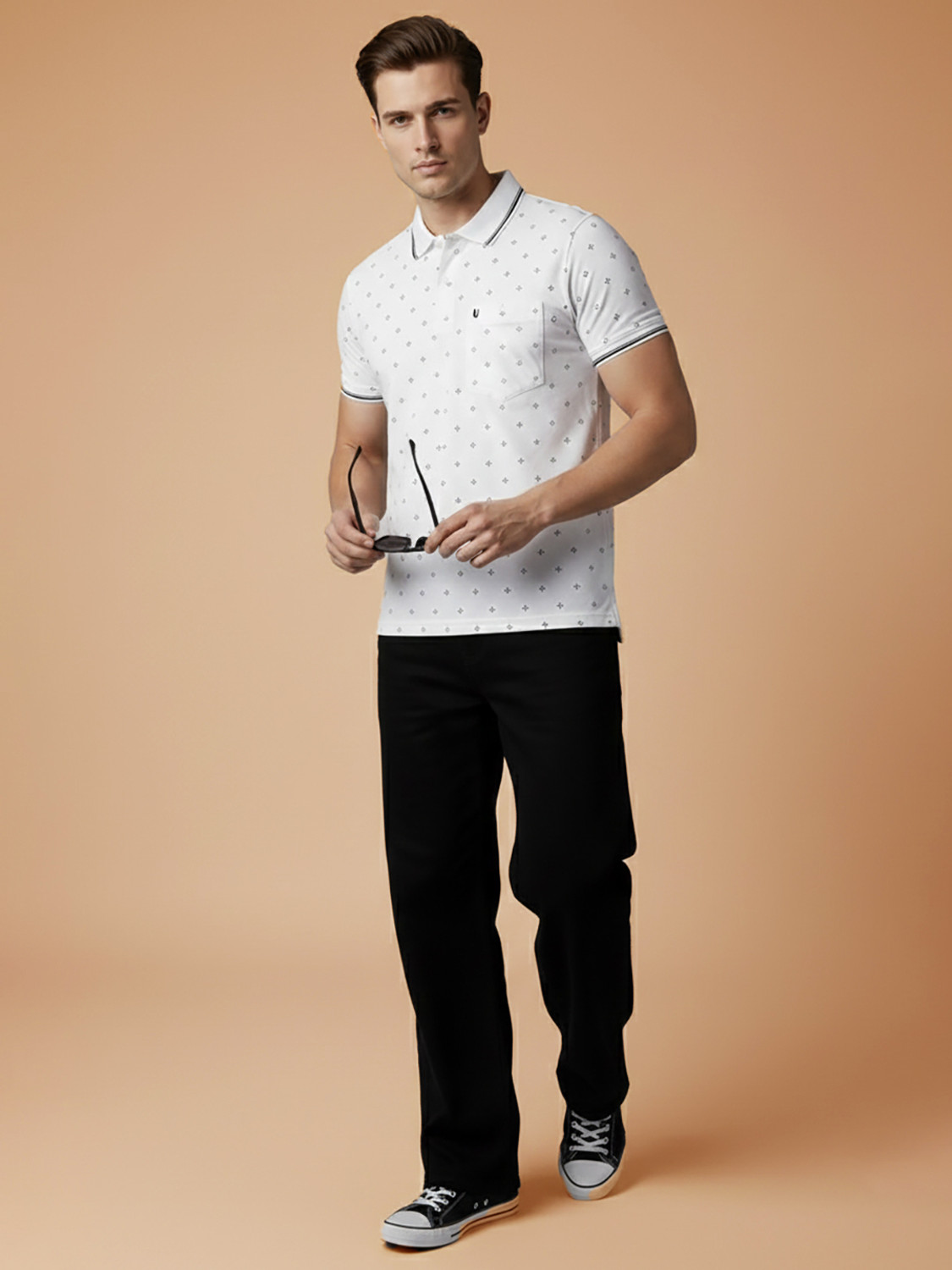 Image of UNIBERRY Printed Men Polo Neck White T-Shirt