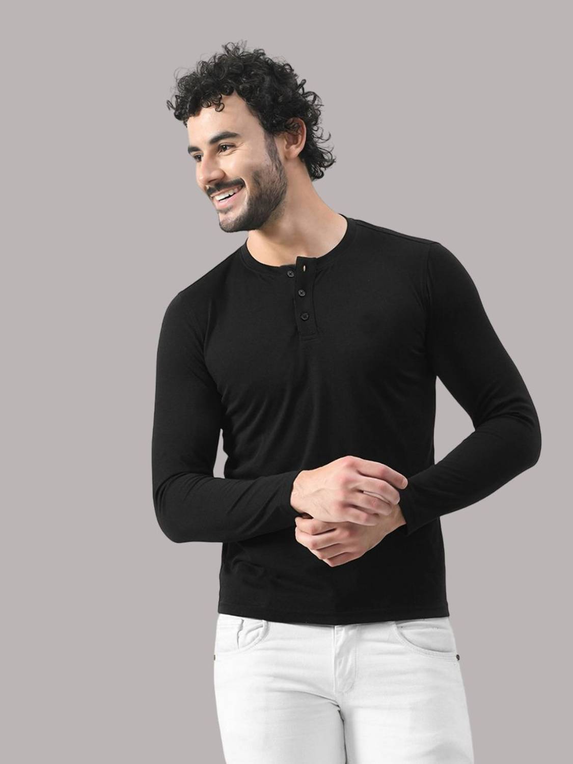 Lawful Men's Henley Neck Black T-Shirt