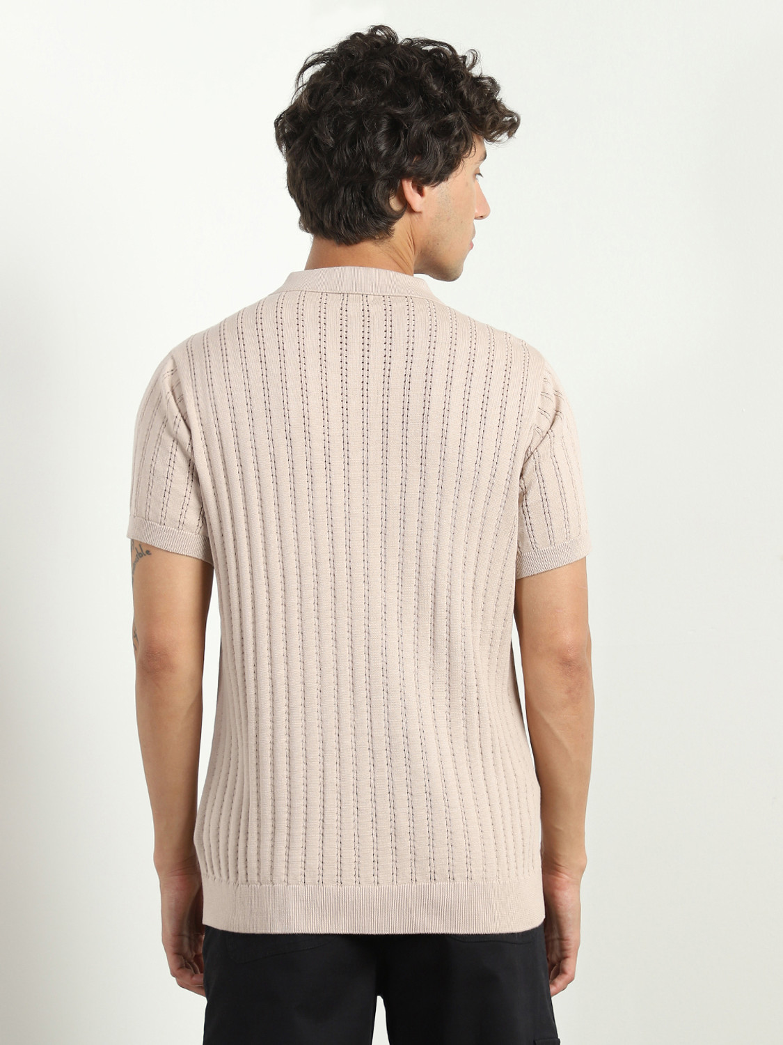 Image of NOBERO Self Design Men Polo Neck Beige T-Shirt