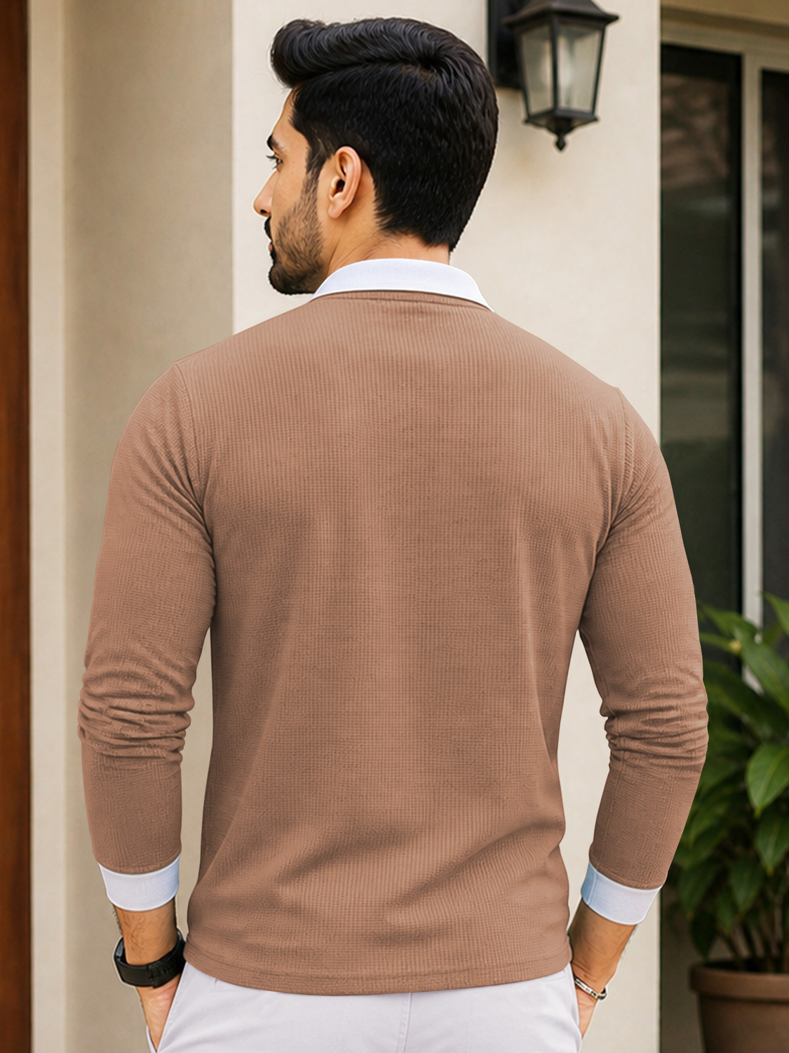 Image of VeBNoR Solid Men Polo Neck Brown T-Shirt