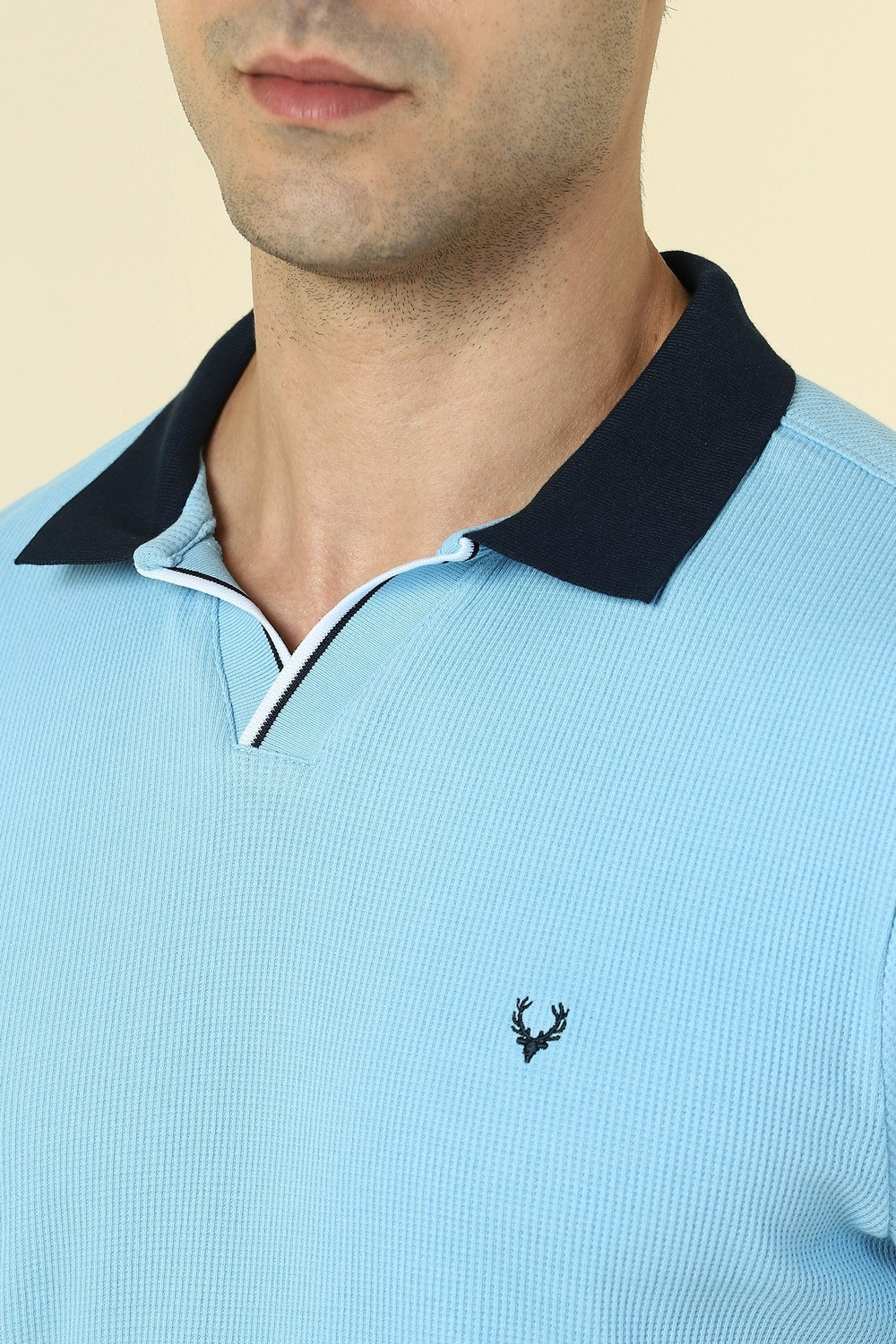 Image of Allen Solly Printed Men Polo Neck Light Blue T-Shirt