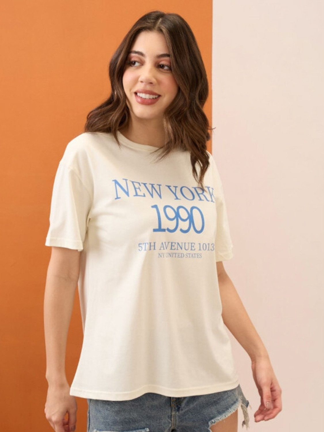 Image of Patche Typography Women Round Neck White T-Shirt