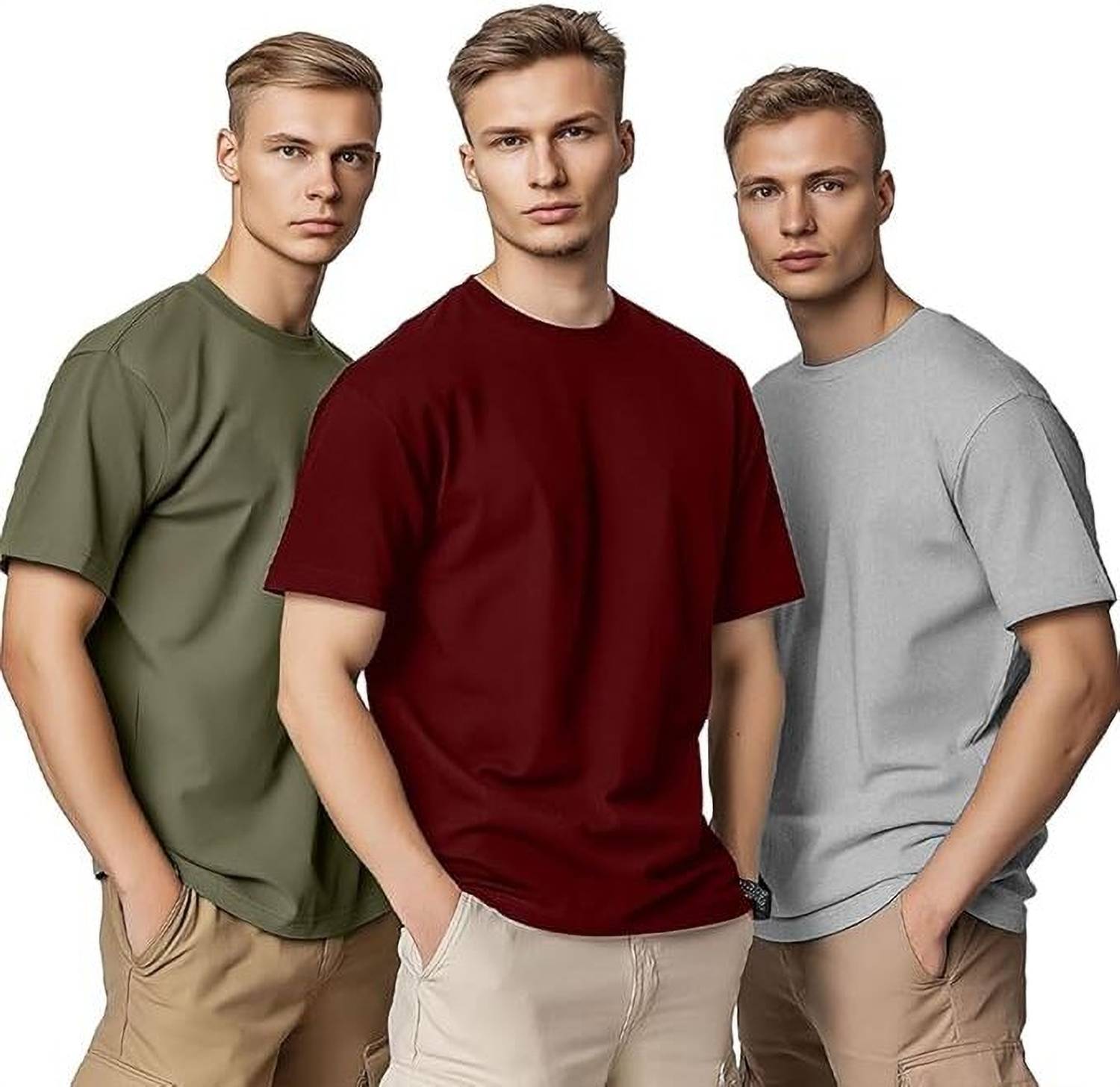 NOBERO Pack of 3 Men Solid Crew Neck Pure Cotton Multicolor T-Shi