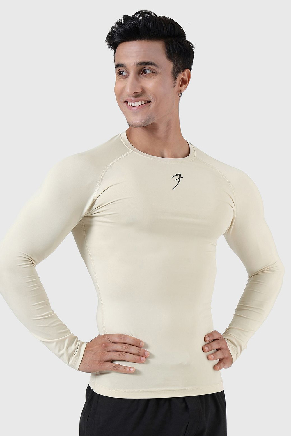 Image of FuaarK Solid Men Round Neck Beige T-Shirt