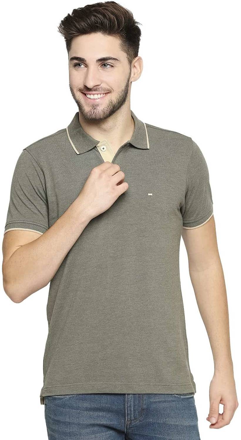 BASICS Solid Men Polo Neck Green T-Shirt
