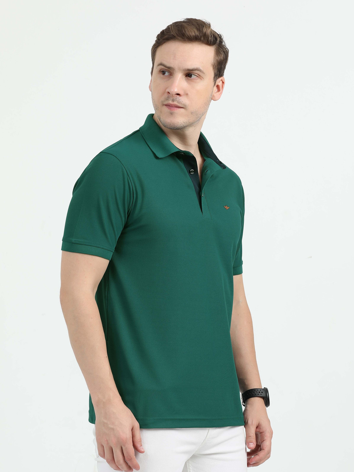 Image of Stellers Solid Men Polo Neck Green T-Shirt