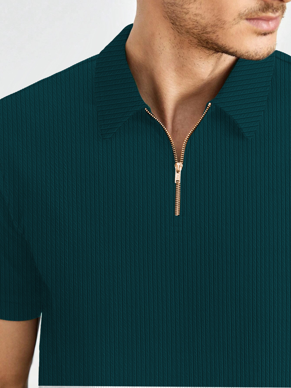 Image of KAJARU Self Design Men Polo Neck Dark Green T-Shirt