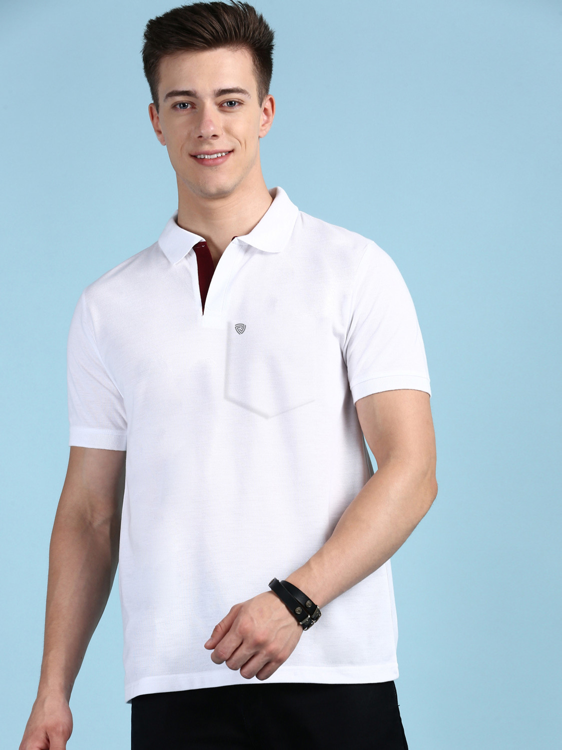 Image of LUX cozi Solid Men Polo Neck White T-Shirt