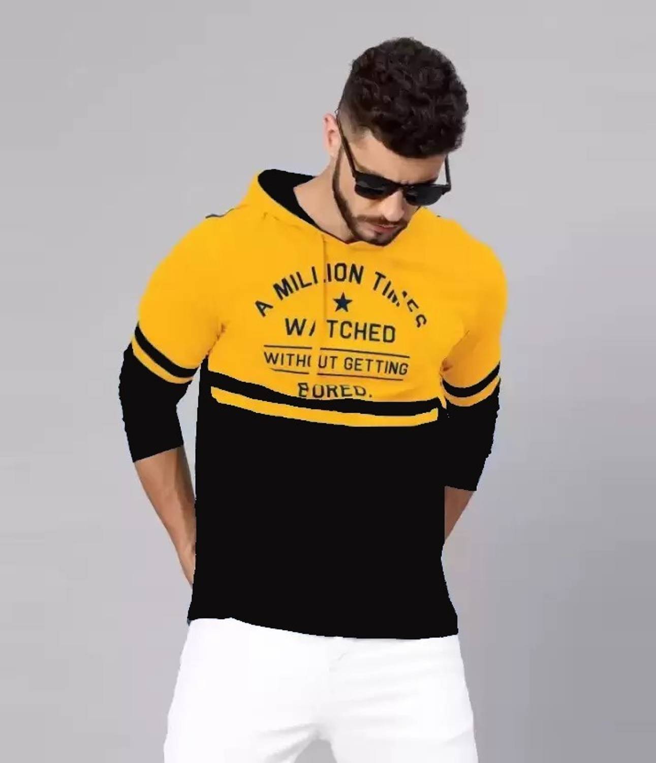 Bhadawar Creations Printed Men Hooded Neck Yellow T-Shirt