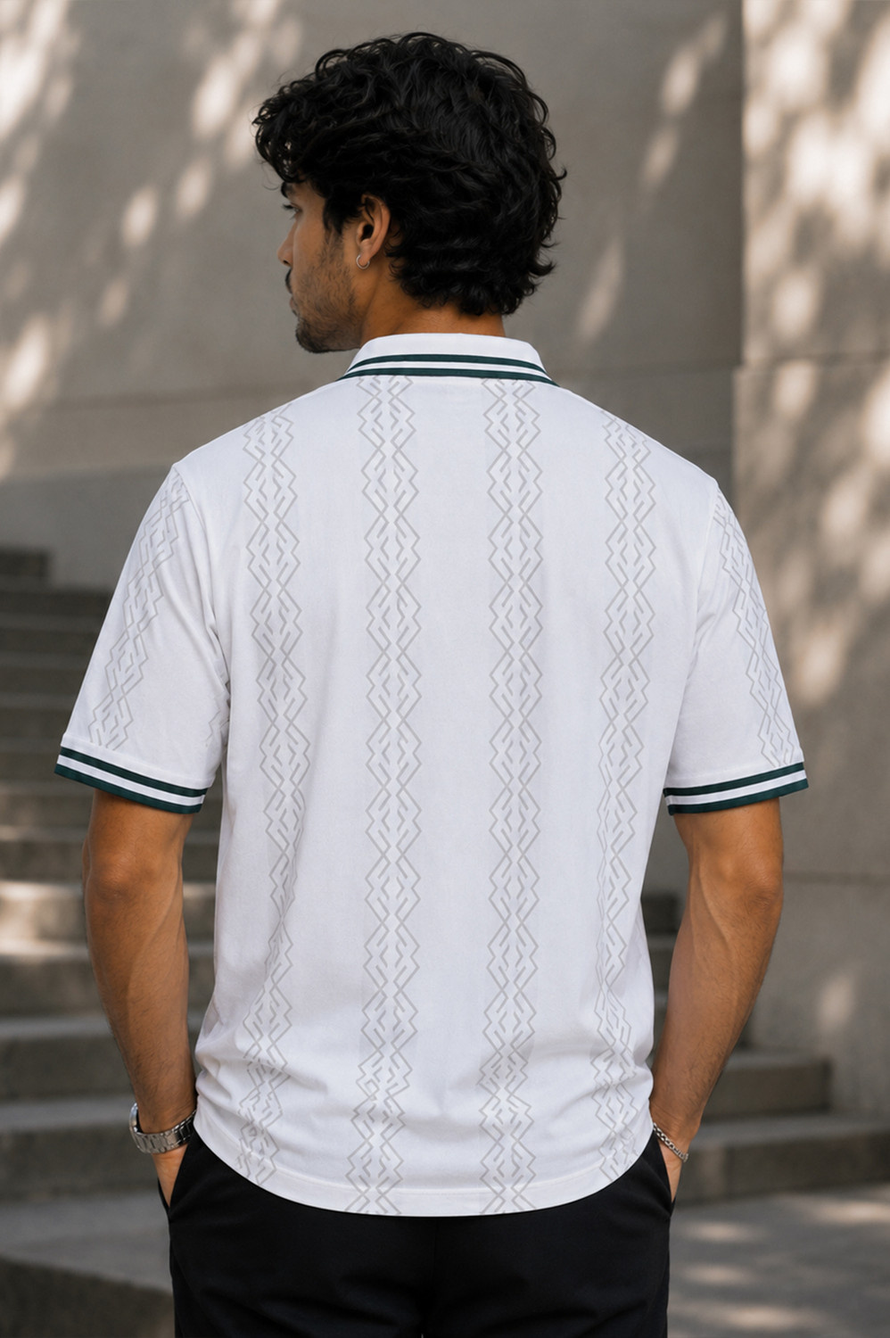 Image of Force Typography, Printed Men Polo Neck White T-Shirt