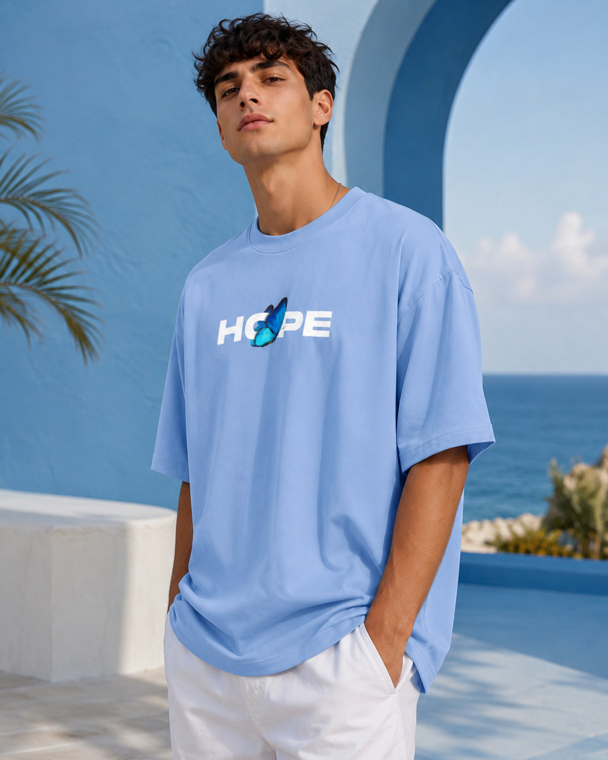 Image of WARRIOR WORLD Printed Men Round Neck Light Blue T-Shirt