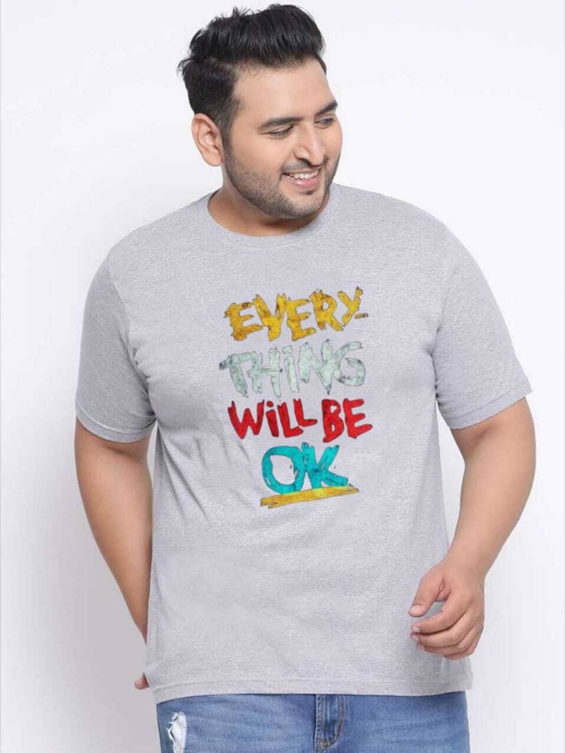 ANUBHAVGARMENT Printed Men Round Neck Grey T-Shirt
