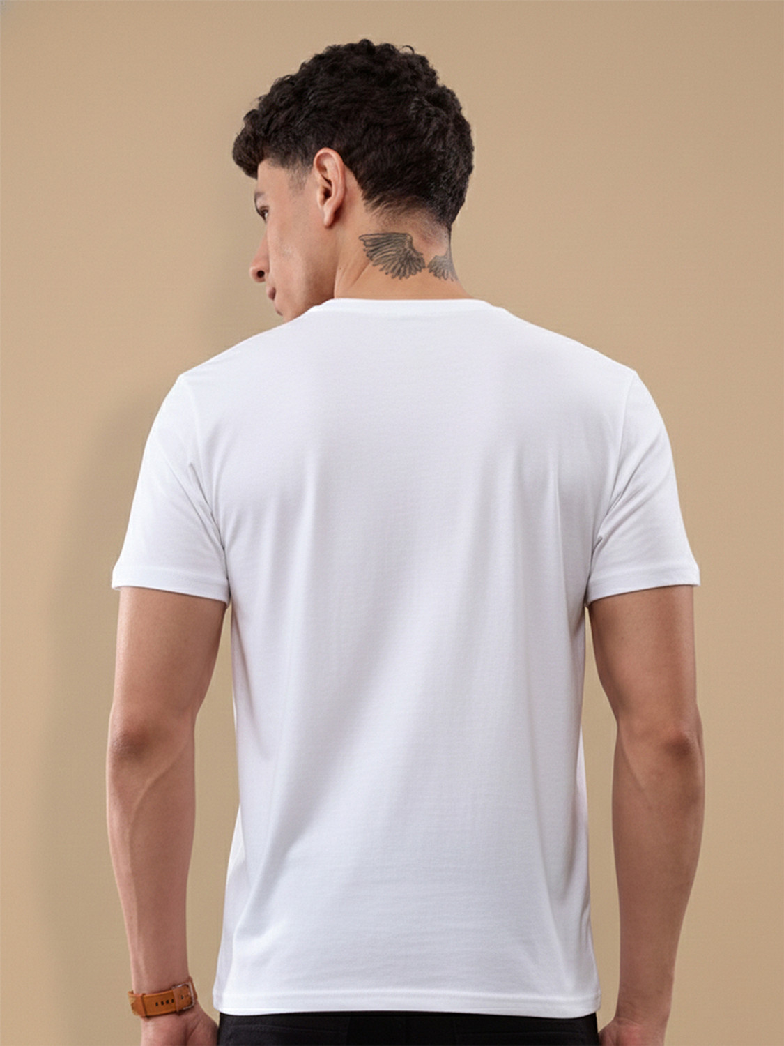 Image of Lux Nitro Men Solid Round Neck Pure Cotton White T-Shirt