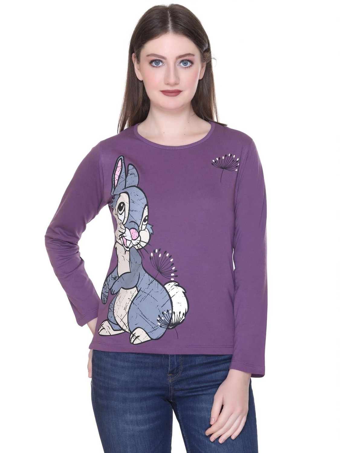 Image of Star Touch Printed Women Round Neck Purple T-Shirt