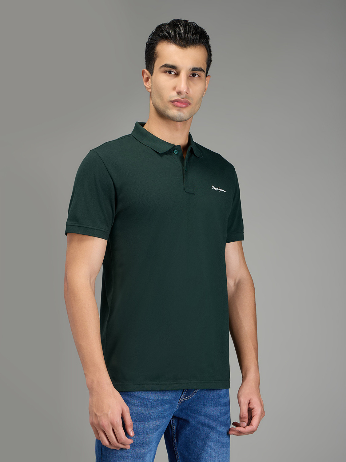 Image of Pepe Jeans Self Design Men Polo Neck Green T-Shirt