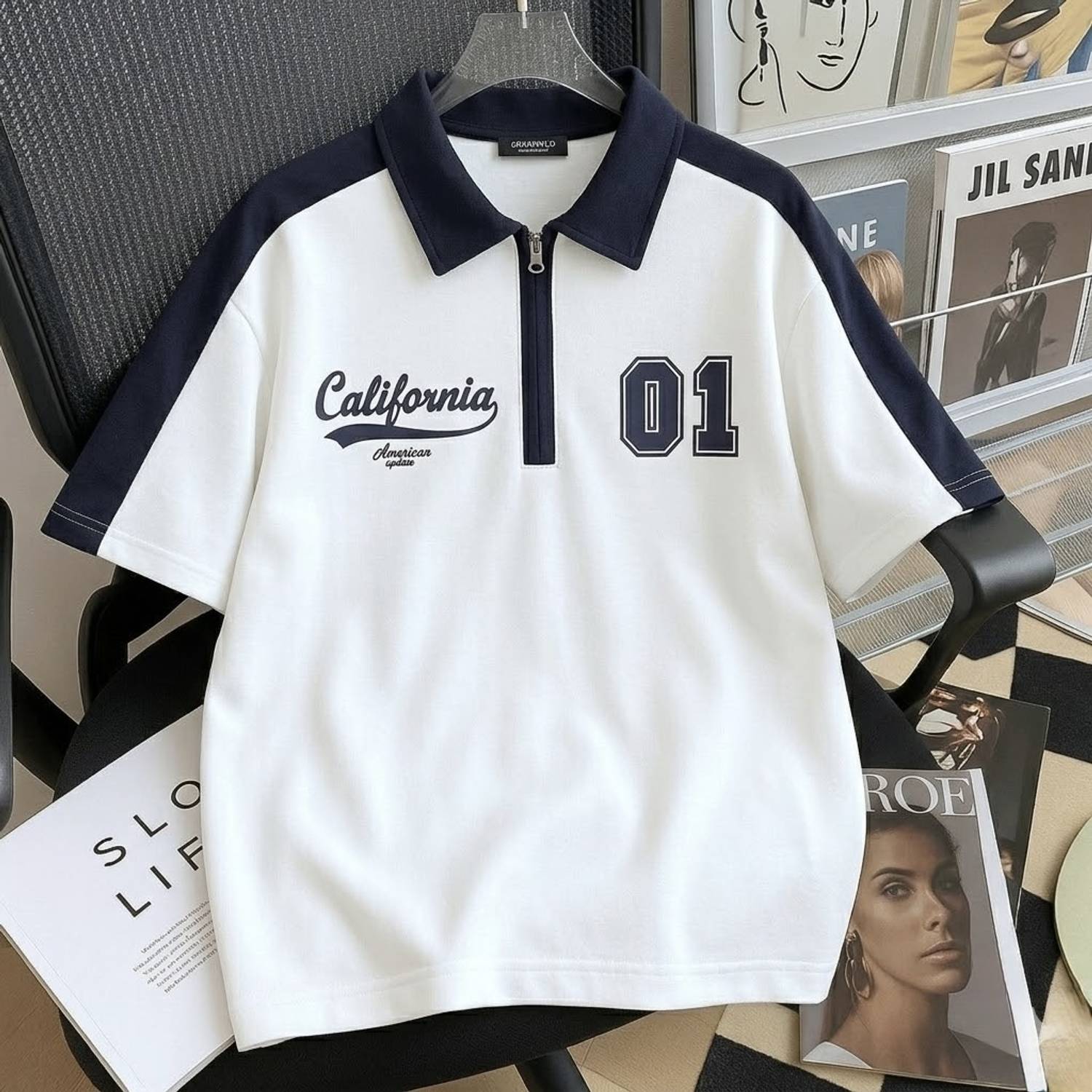 Hackmen Colorblock Men Polo Neck White T-Shirt - Image 1