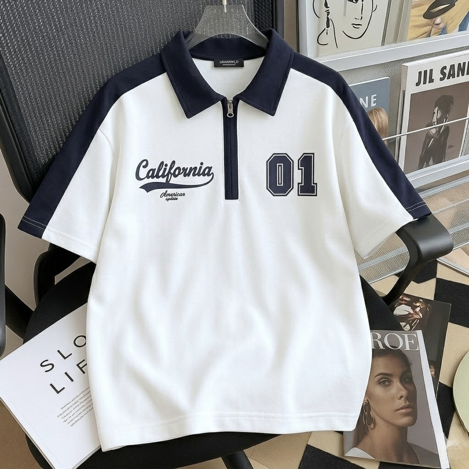 Image of VOIDLINE Printed Men Polo Neck White T-Shirt