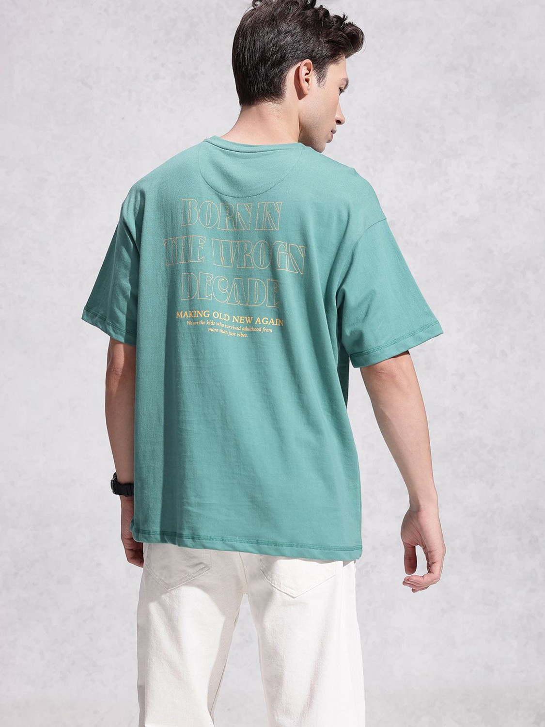 Image of WROGN Printed Men Round Neck Green T-Shirt