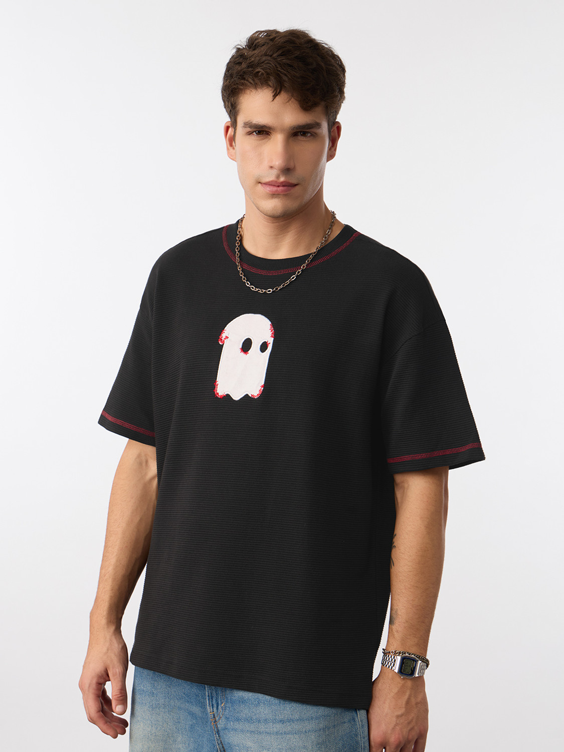 The Souled Store Printed Men Round Neck Black T-Shirt