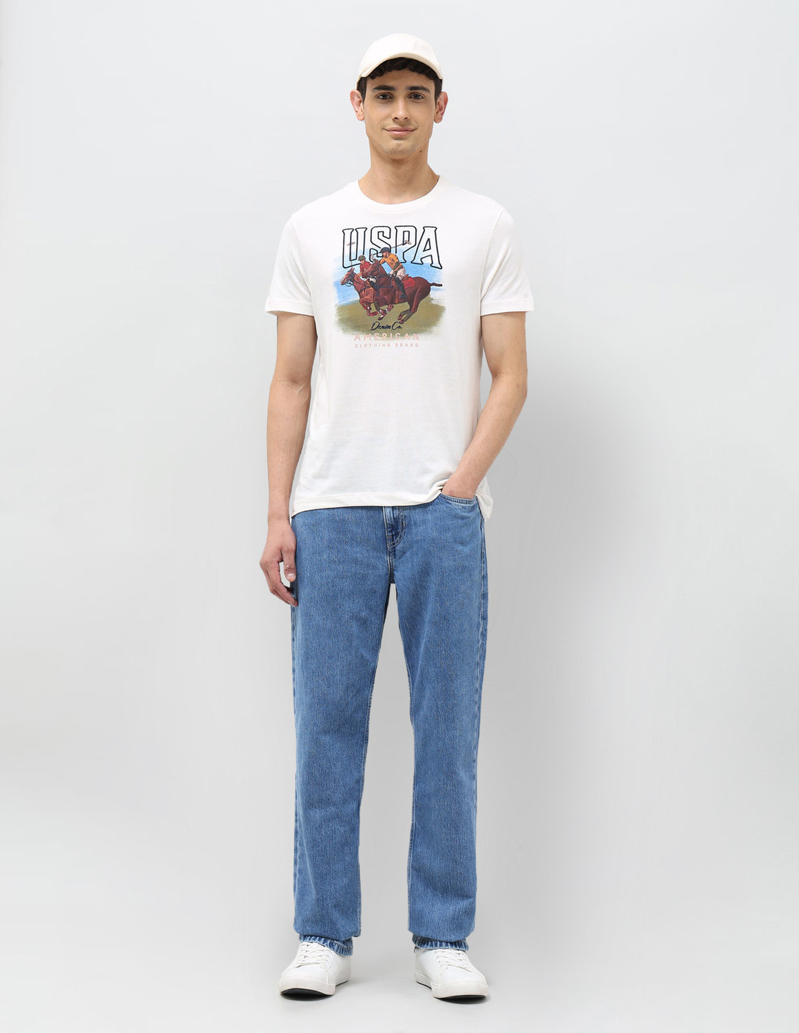 Image of U.S. Polo Assn. Denim Co. Graphic Print Men Round Neck White T-Shirt