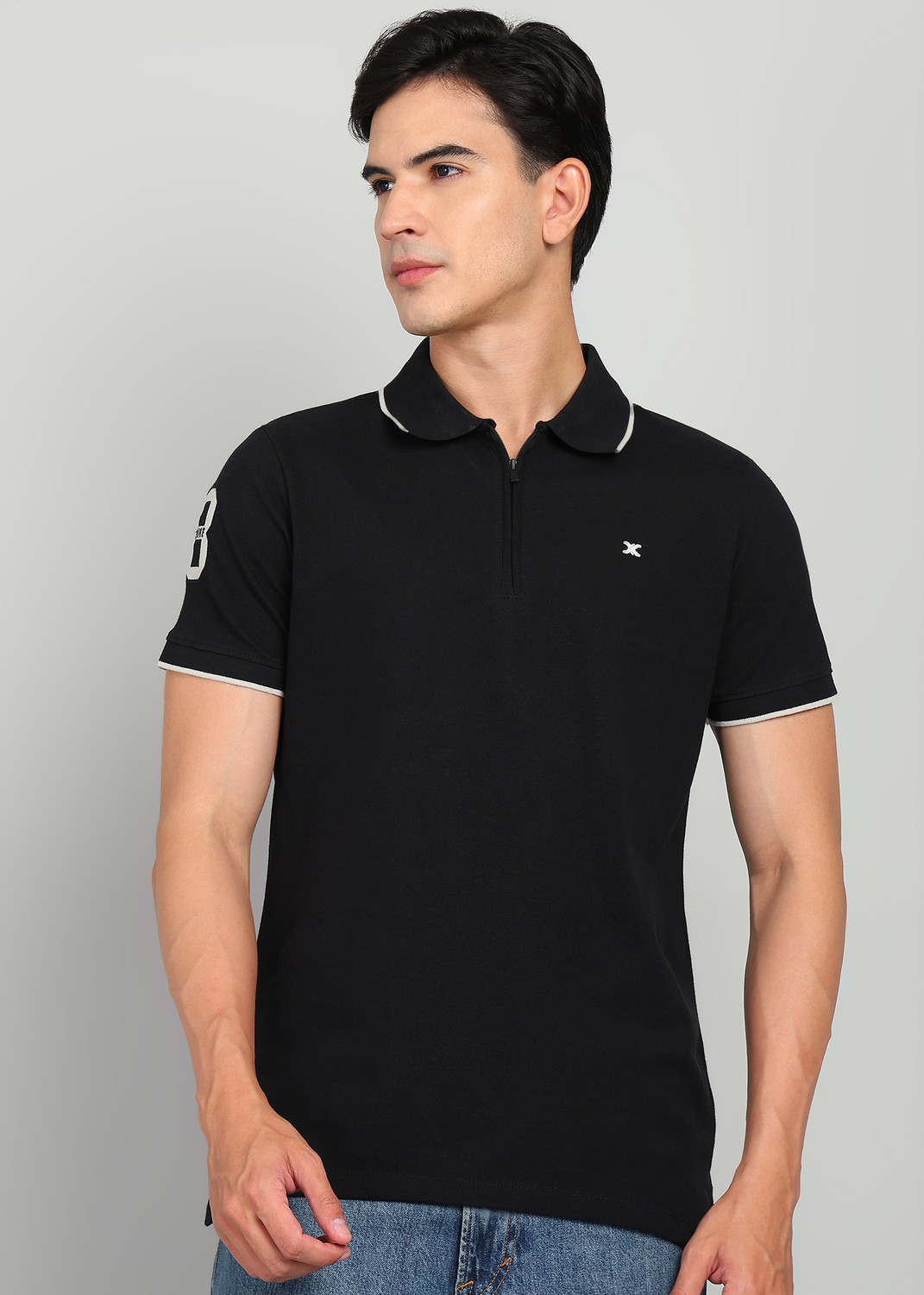 Image of KILLER Solid Men Polo Neck Black T-Shirt