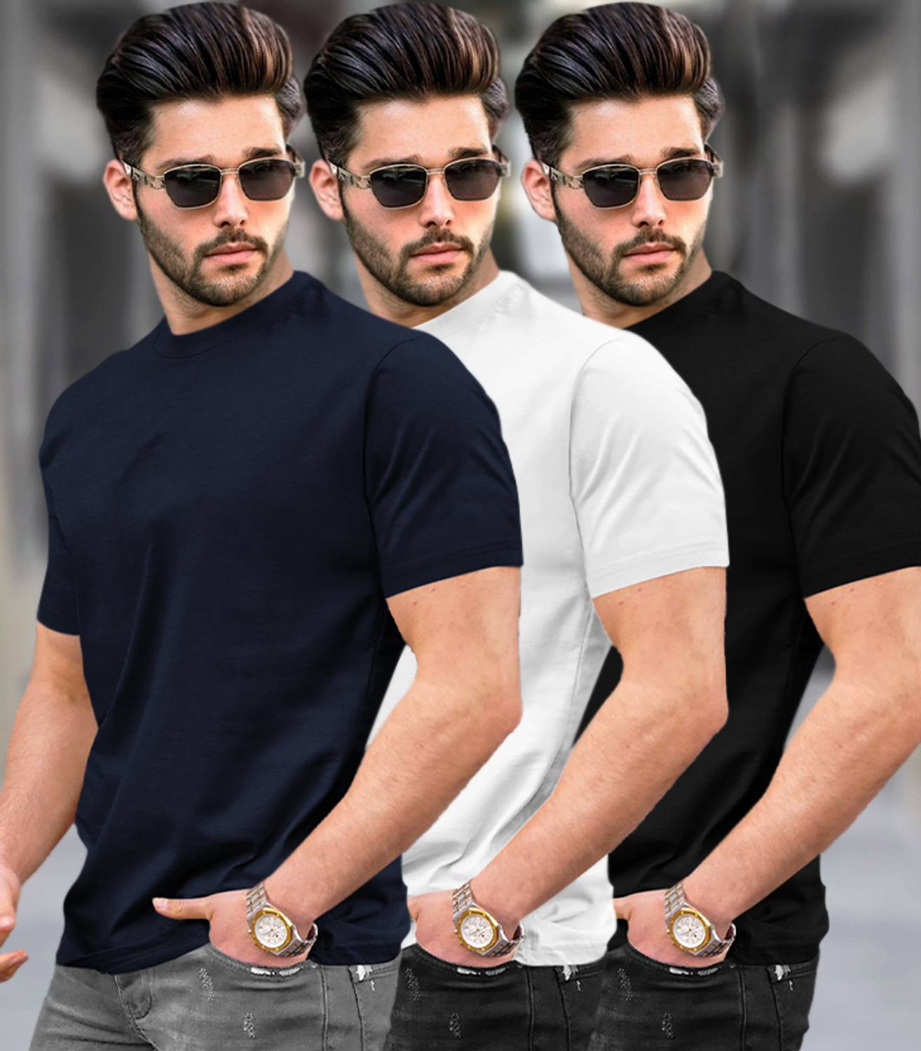 TRIPR Pack of 3 Men Solid Round Neck Cotton Blend Multicolor T-Sh