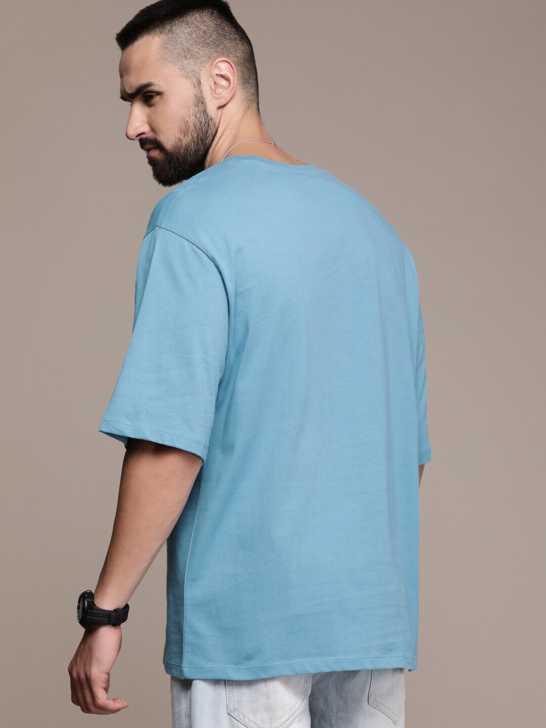 Image of Roadster Solid Men Round Neck Blue T-Shirt