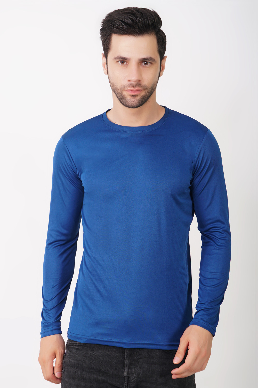 Image of KASPY Solid Men Round Neck Dark Blue T-Shirt