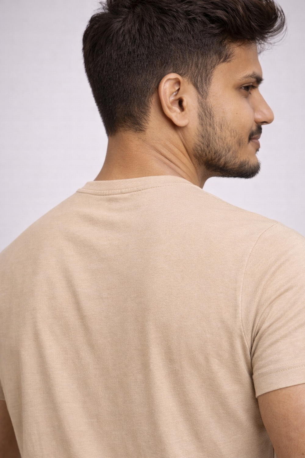 Image of wingpanther Solid Men Round Neck Beige T-Shirt