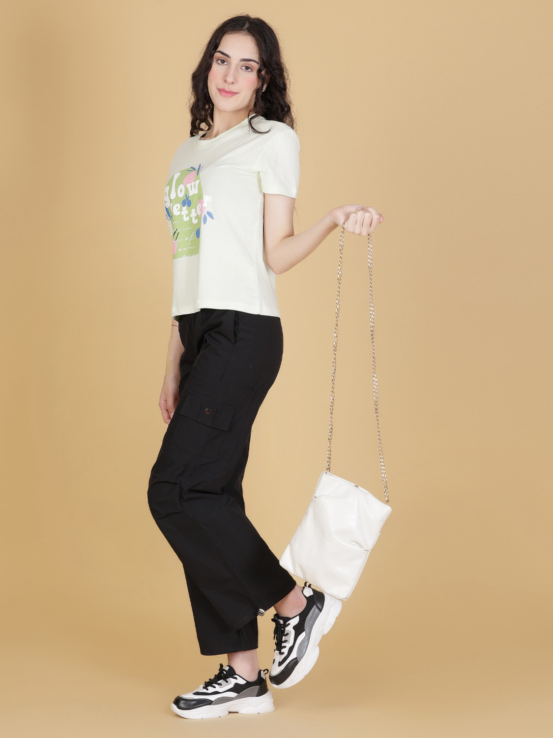 Image of V-MART Printed Women Round Neck White T-Shirt