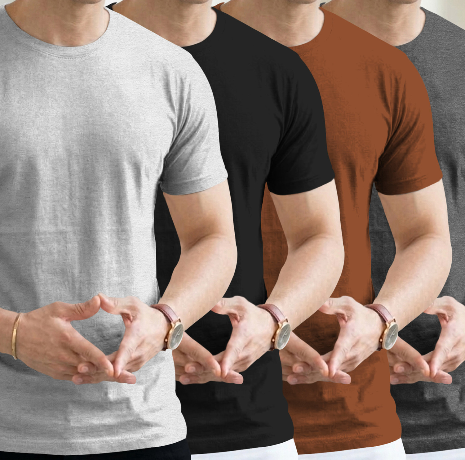 Image of Flipkart SmartBuy Solid Men Round Neck Grey, Black, Brown T-Shirt