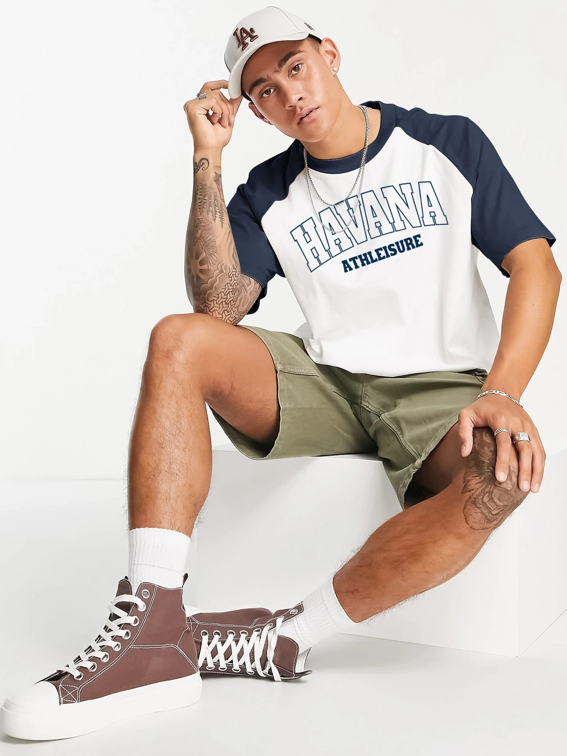 Image of Jump Cuts Printed Men Round Neck White, Dark Blue T-Shirt