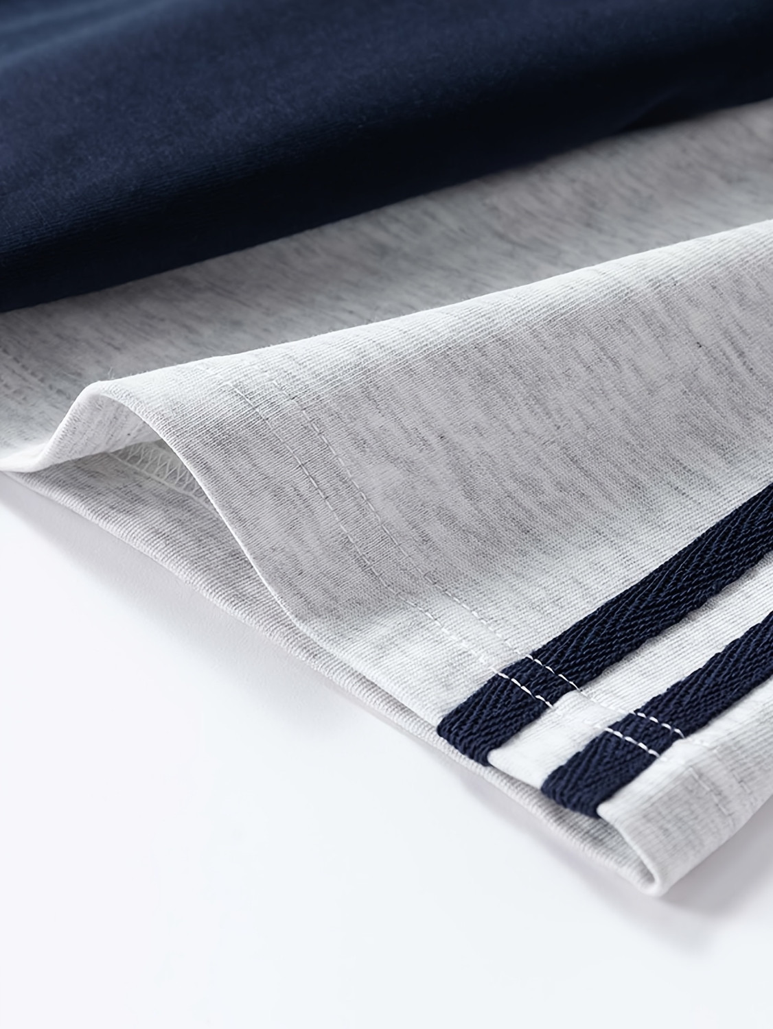 Image of JERKYN Colorblock, Striped Men Mandarin Collar Dark Blue T-Shirt