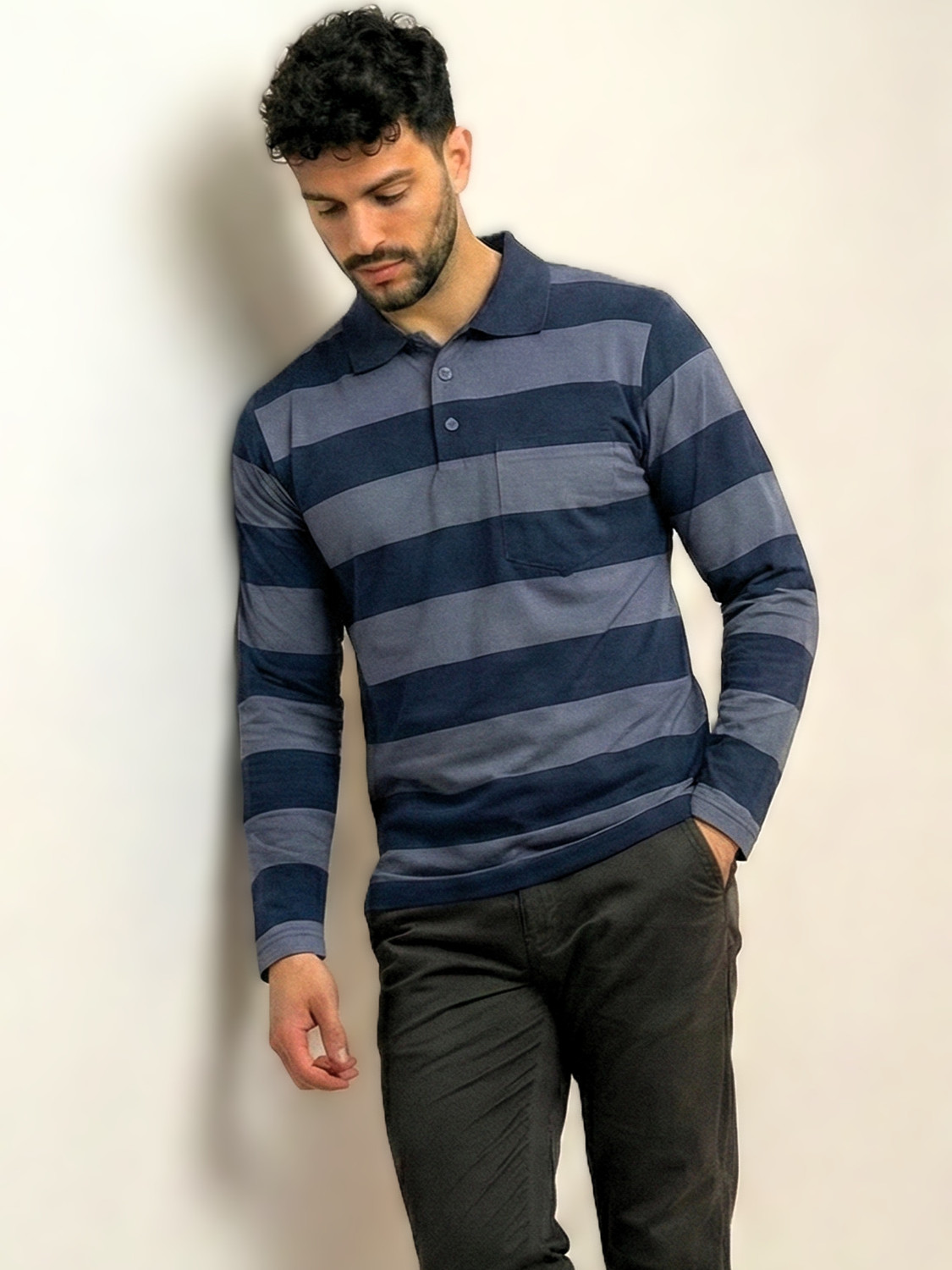 Image of Alvin Striped Men Polo Neck Grey T-Shirt