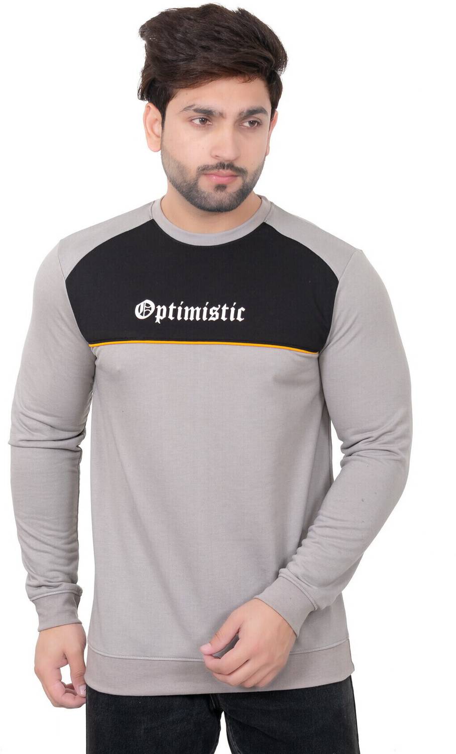 E-MAX Men Typography, Colorblock Round Neck Polyester Grey T-Shir