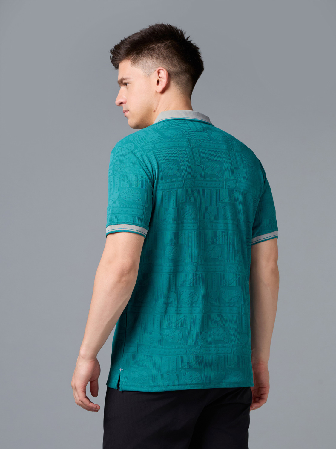 Image of TECHNOSPORT Self Design Men Polo Neck Blue T-Shirt