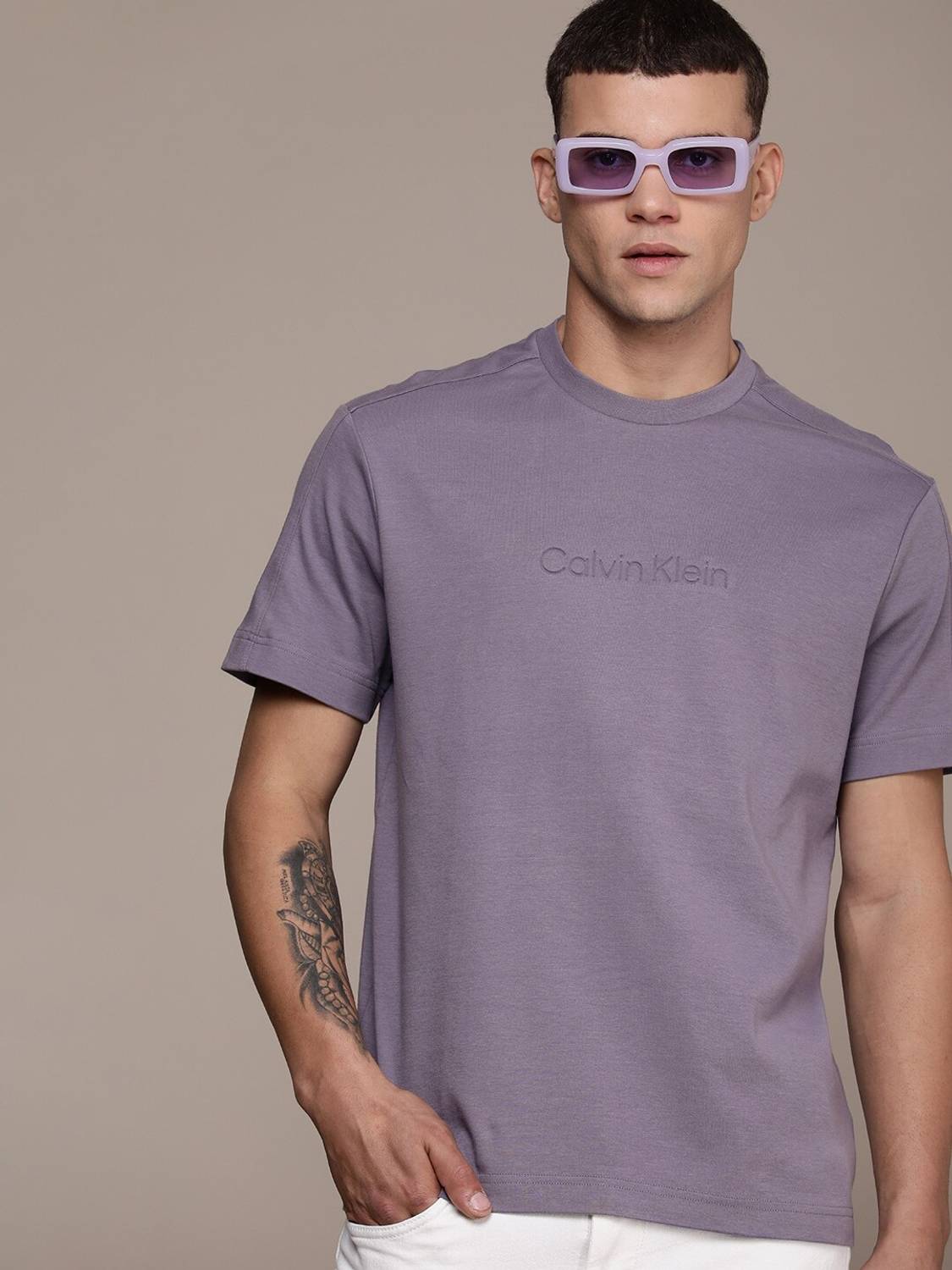 Currently unavailable Men Printed Round Neck Cotton Blend Purple T-Shirt