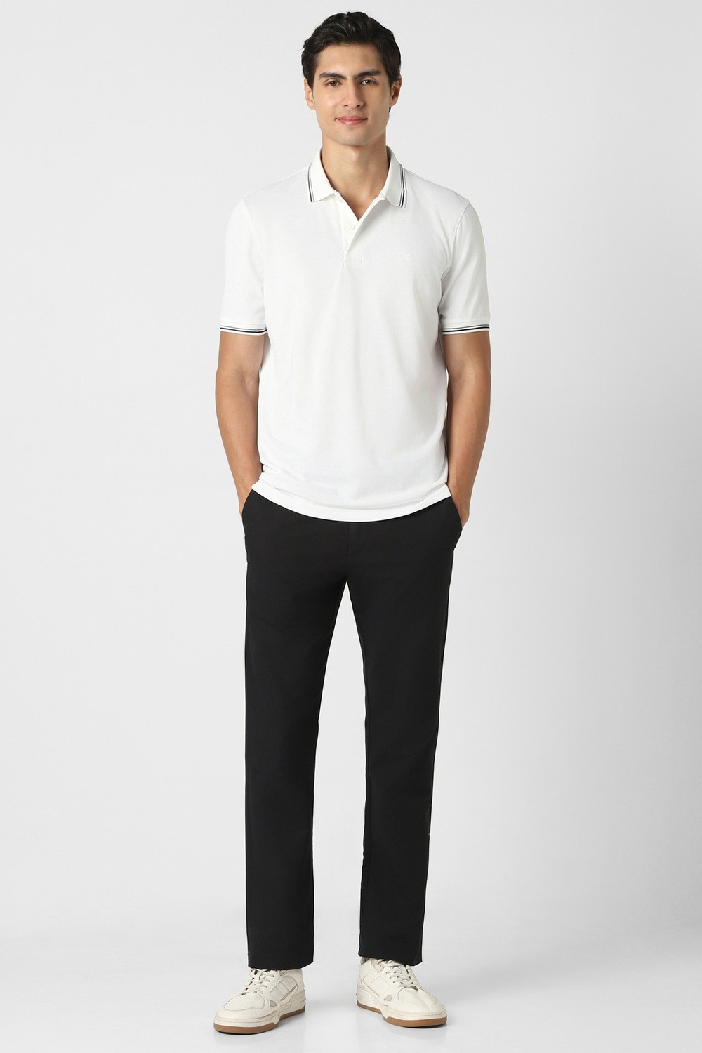 Image of PETER ENGLAND Solid Men Polo Neck White T-Shirt