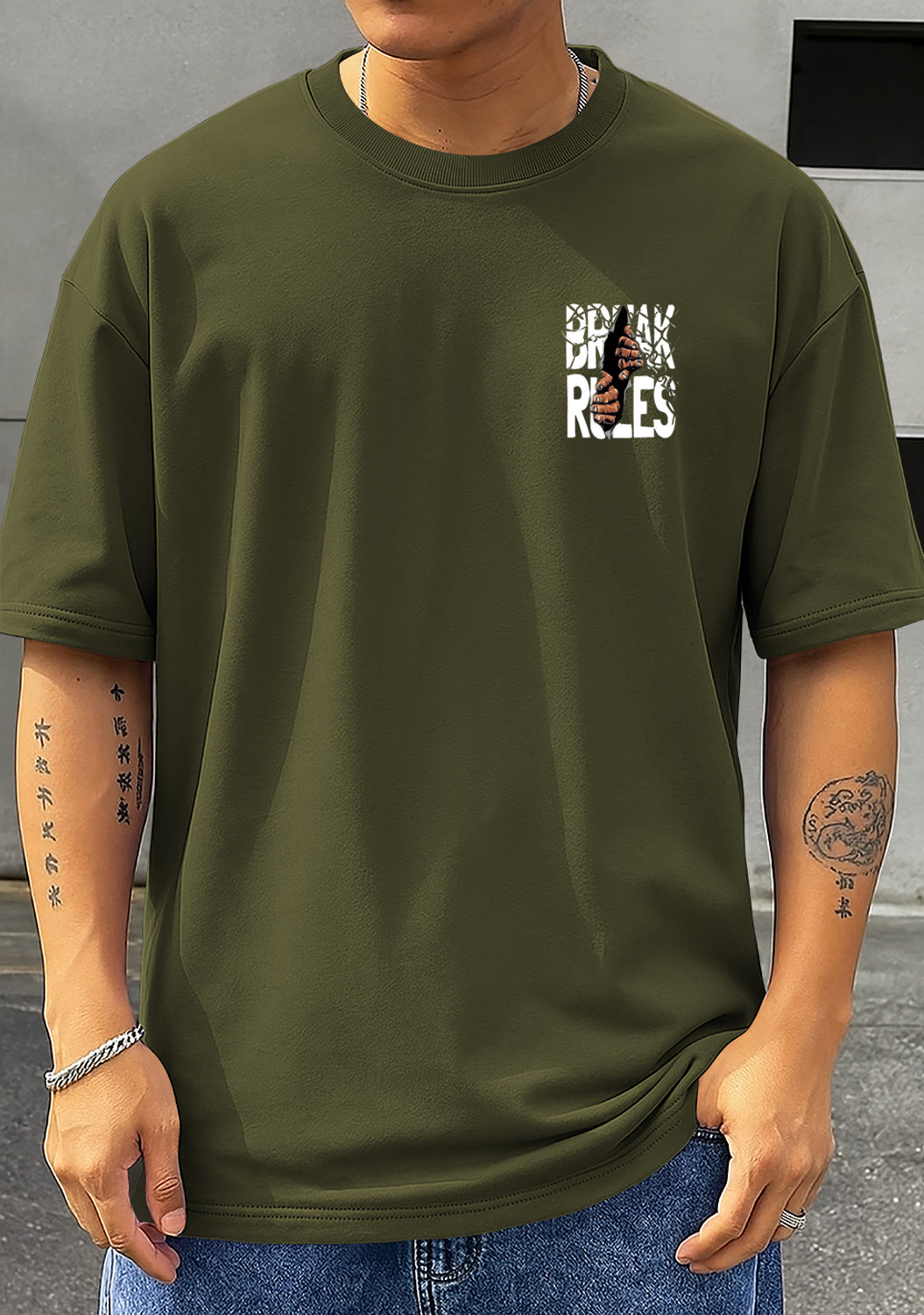 Image of Dazzle Fashion Graphic Print Men Round Neck Green T-Shirt