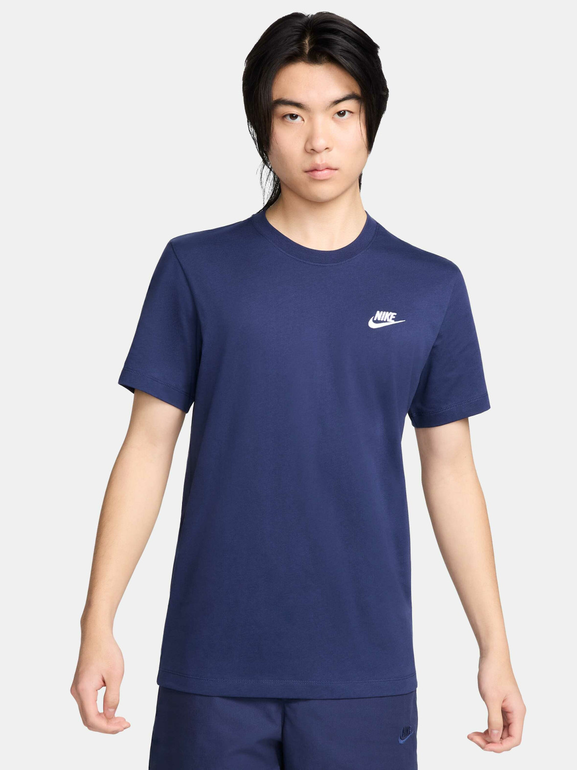 Image of NIKE Solid Men Crew Neck Blue T-Shirt