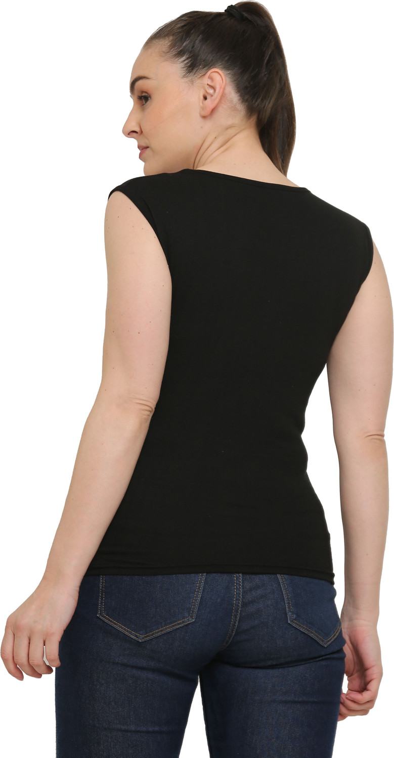 Image of Ddaspration Printed Women Round Neck Black T-Shirt