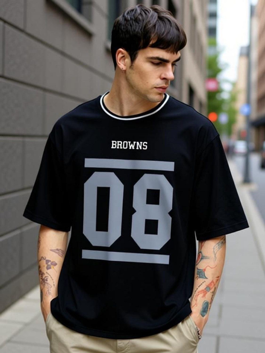 Image of TB Blue Printed Men Round Neck Black T-Shirt