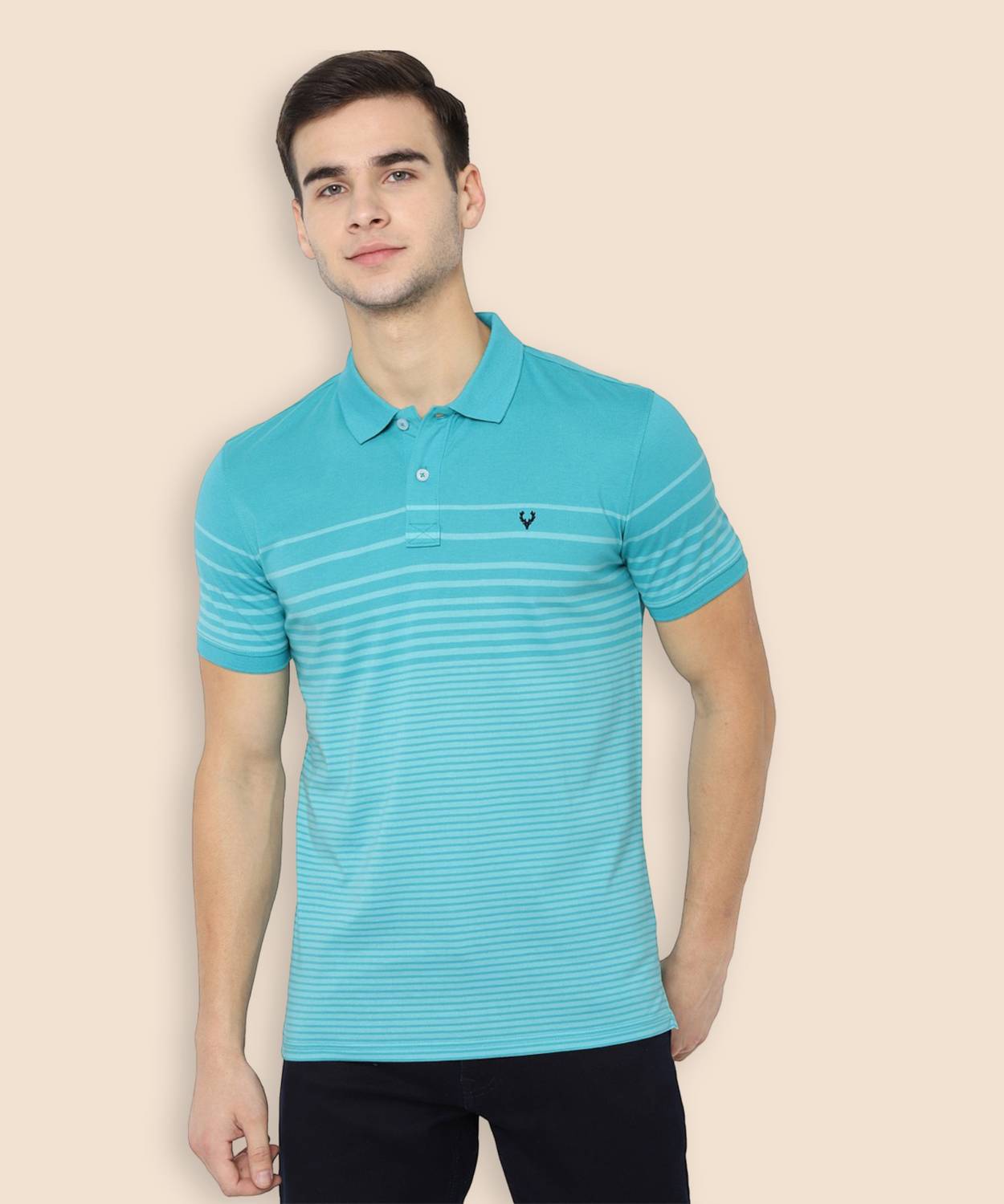 Allen Solly Striped Men Polo Neck Blue T-Shirt