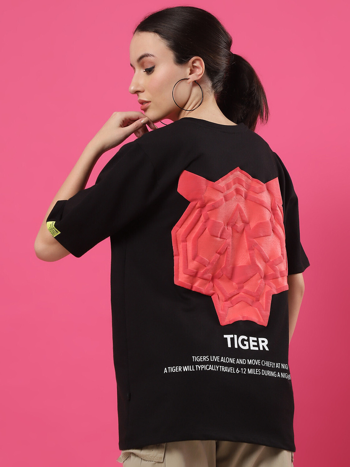 Image of RIGO Printed Women Round Neck Black T-Shirt