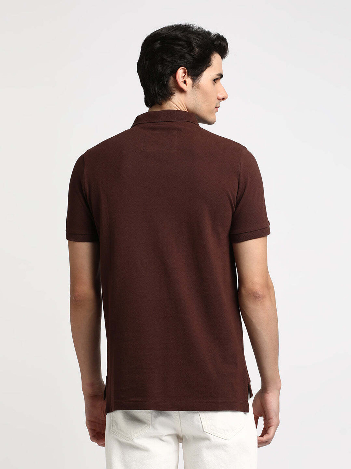 Image of THE BEAR HOUSE Solid Men Polo Neck Brown T-Shirt