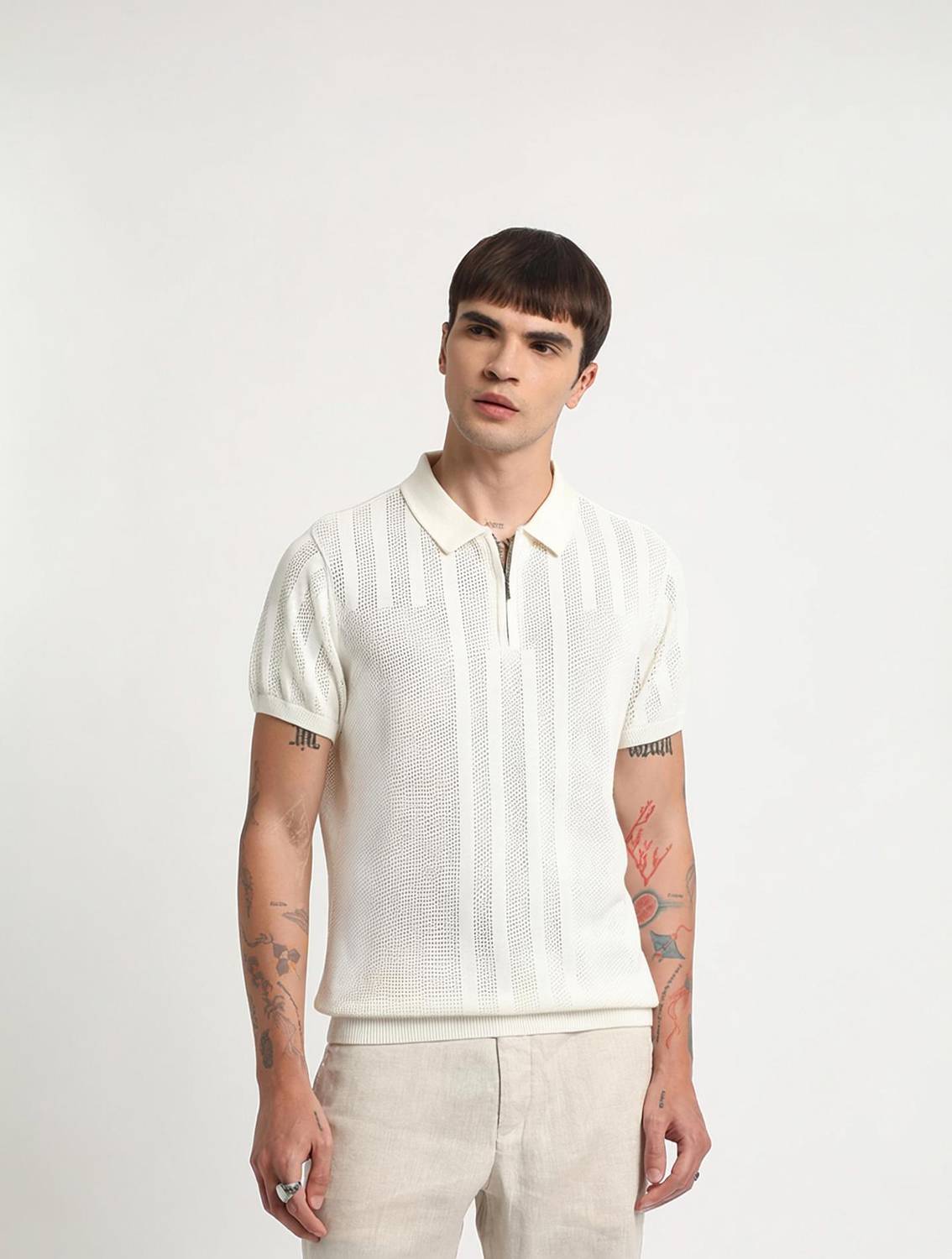 THE BEAR HOUSE Men Polo Neck White T-Shirt - Image 1