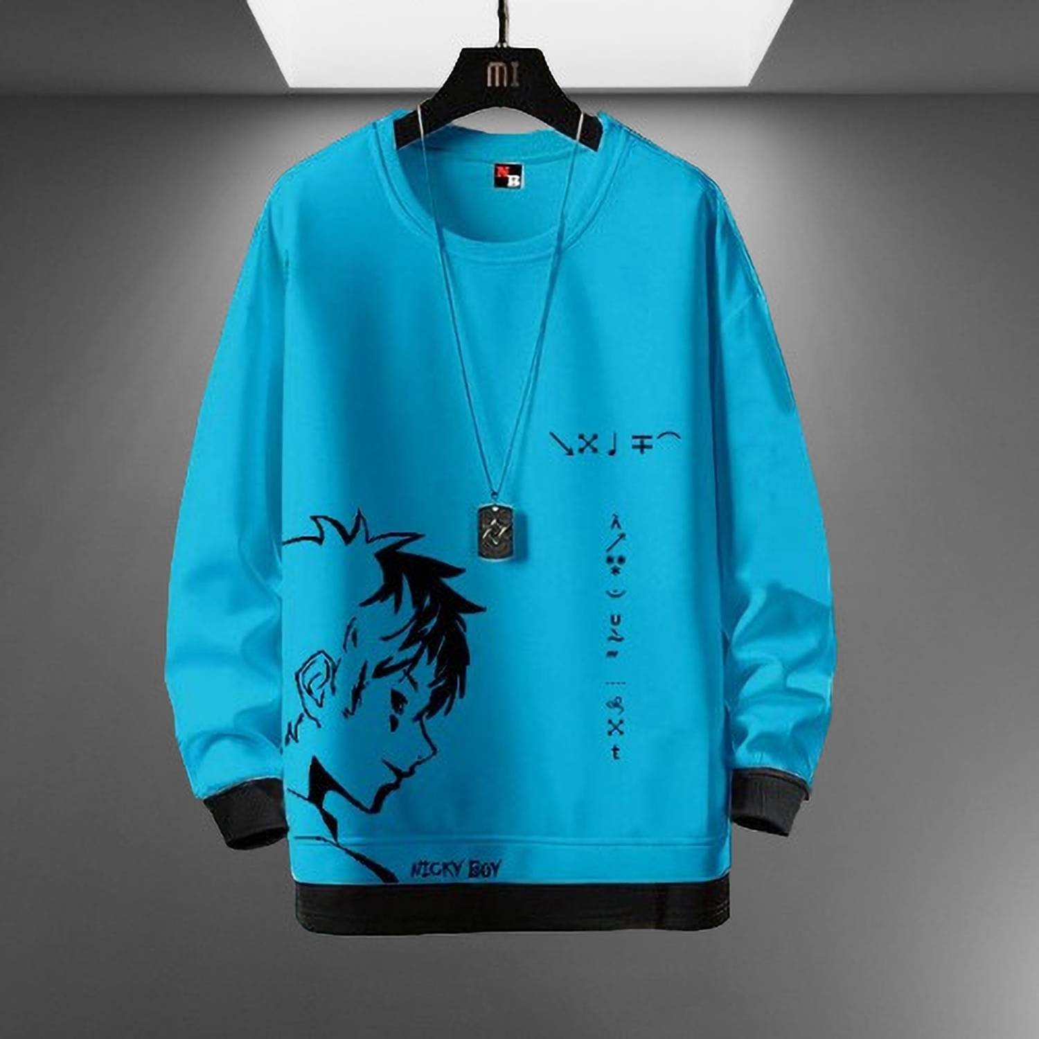 NB NICKY BOY Men Printed Round Neck Cotton Blend Light Blue T-Shi